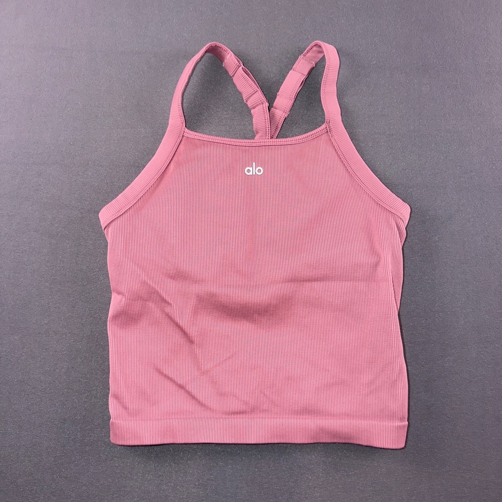 Alo Yoga Seamless Ribbed Favorite Bra Tank Pink Racerback Crop Top